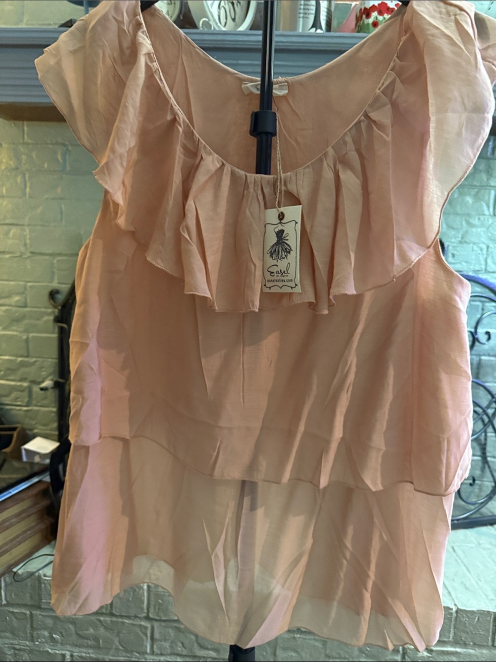 easel Dusty Rose Ruffle Layered Chiffon Tank